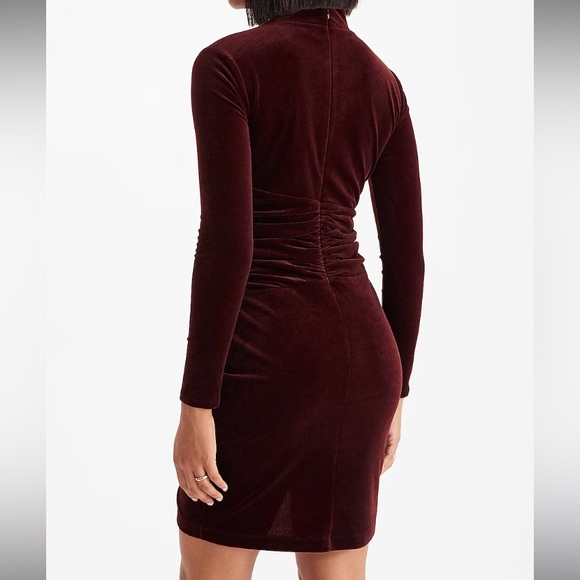 Velvet Body Contour Mock Neck Ruched Mini Dress - Picture 6 of 12